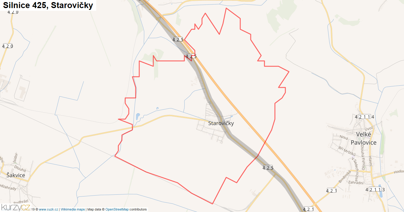 Starovičky, Silnice 425 - Mapa