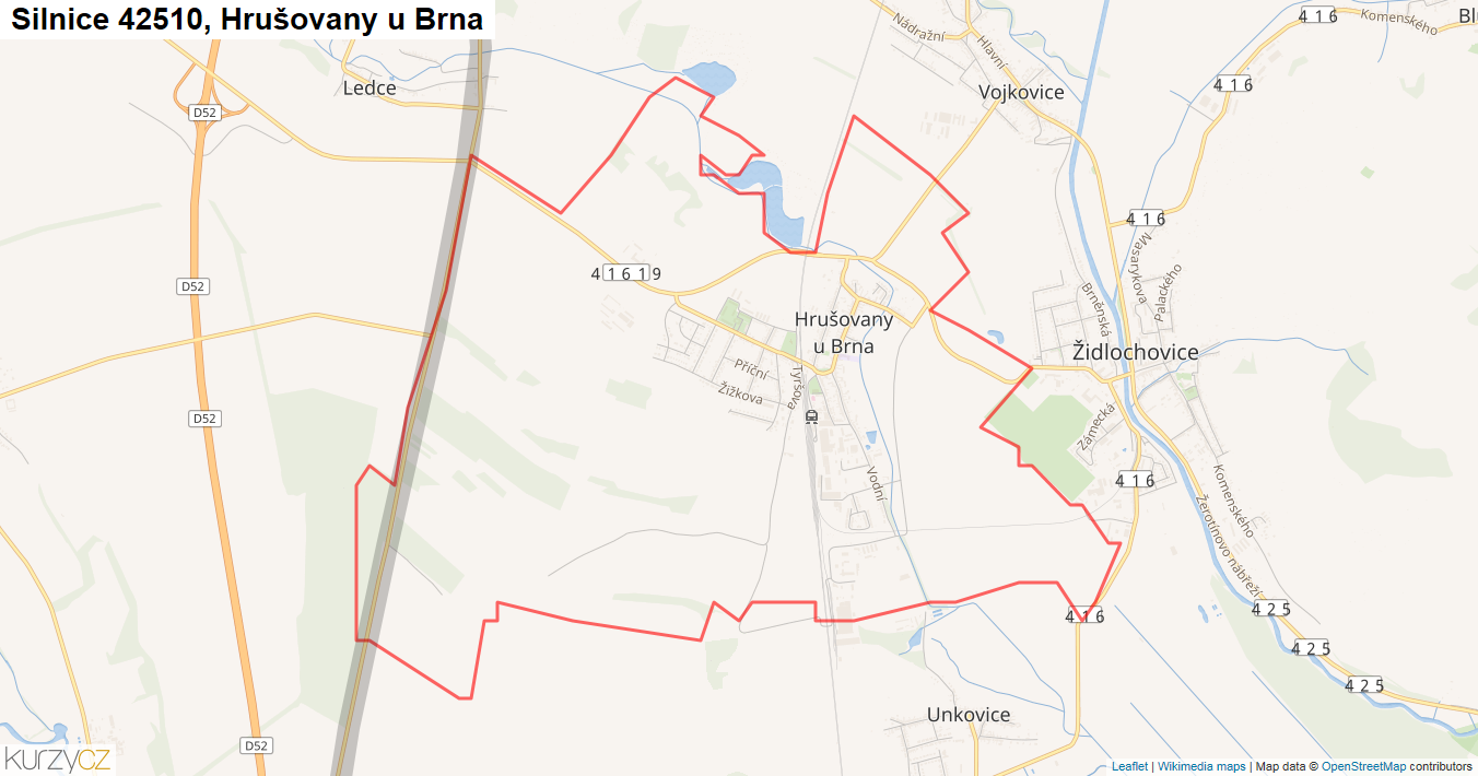 Hrušovany u Brna, Silnice 42510 - Mapa