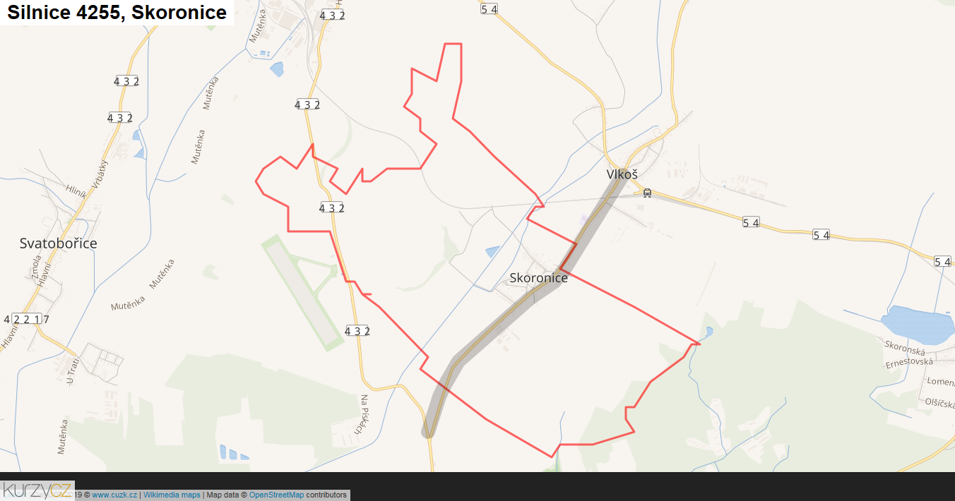 Skoronice, Silnice 4255 - Mapa