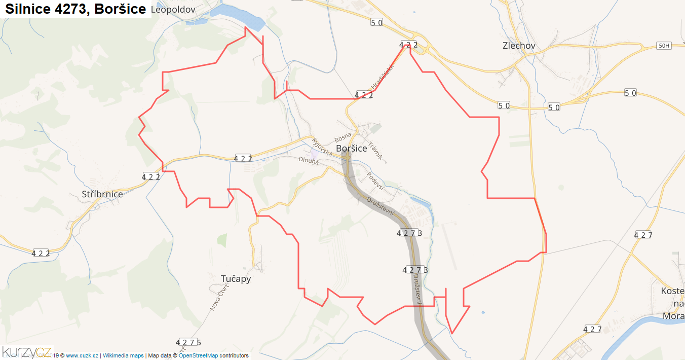Boršice, Silnice 4273 - Mapa