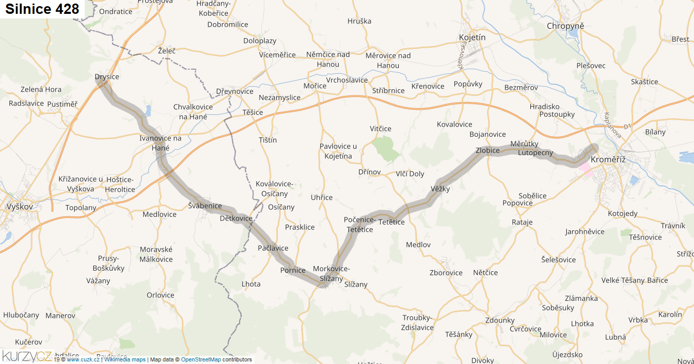 Silnice 428 - mapa Silnice 428