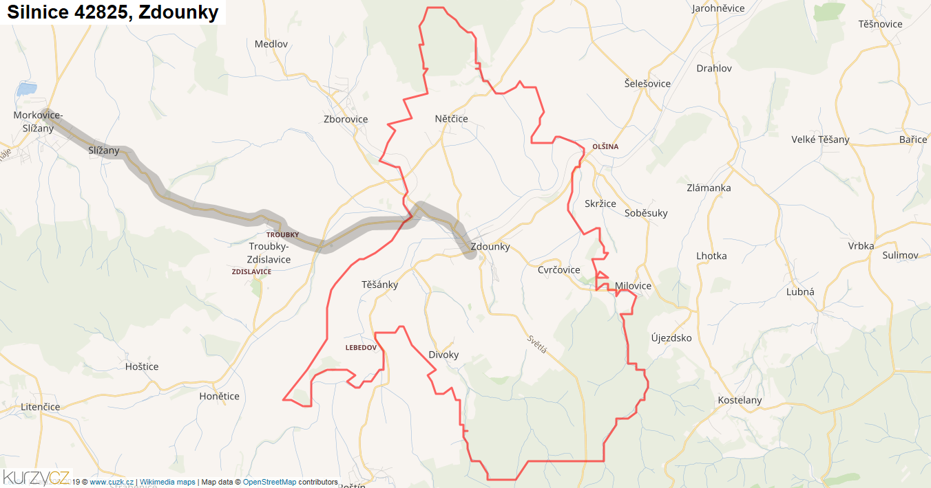 Zdounky, Silnice 42825 - Mapa
