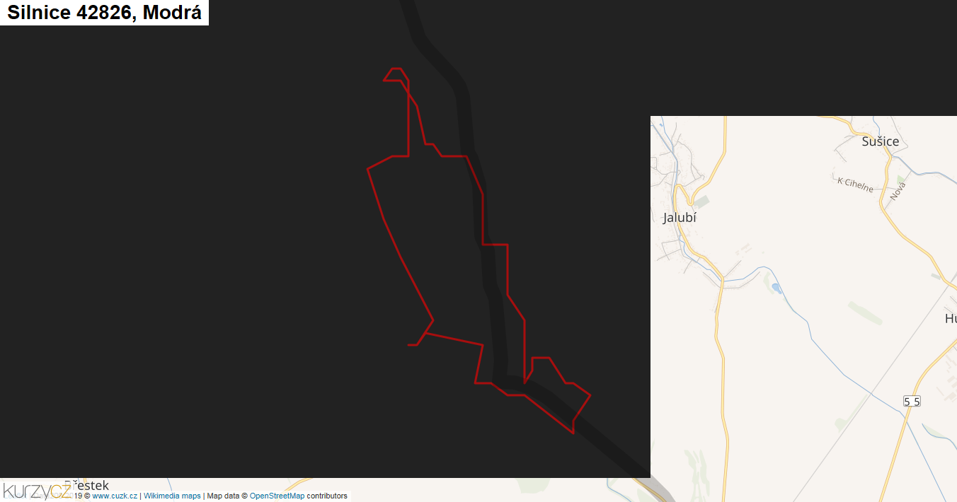 Modrá, Silnice 42826 - Mapa