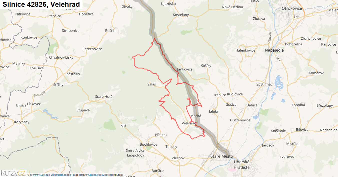 Velehrad, Silnice 42826 - Mapa