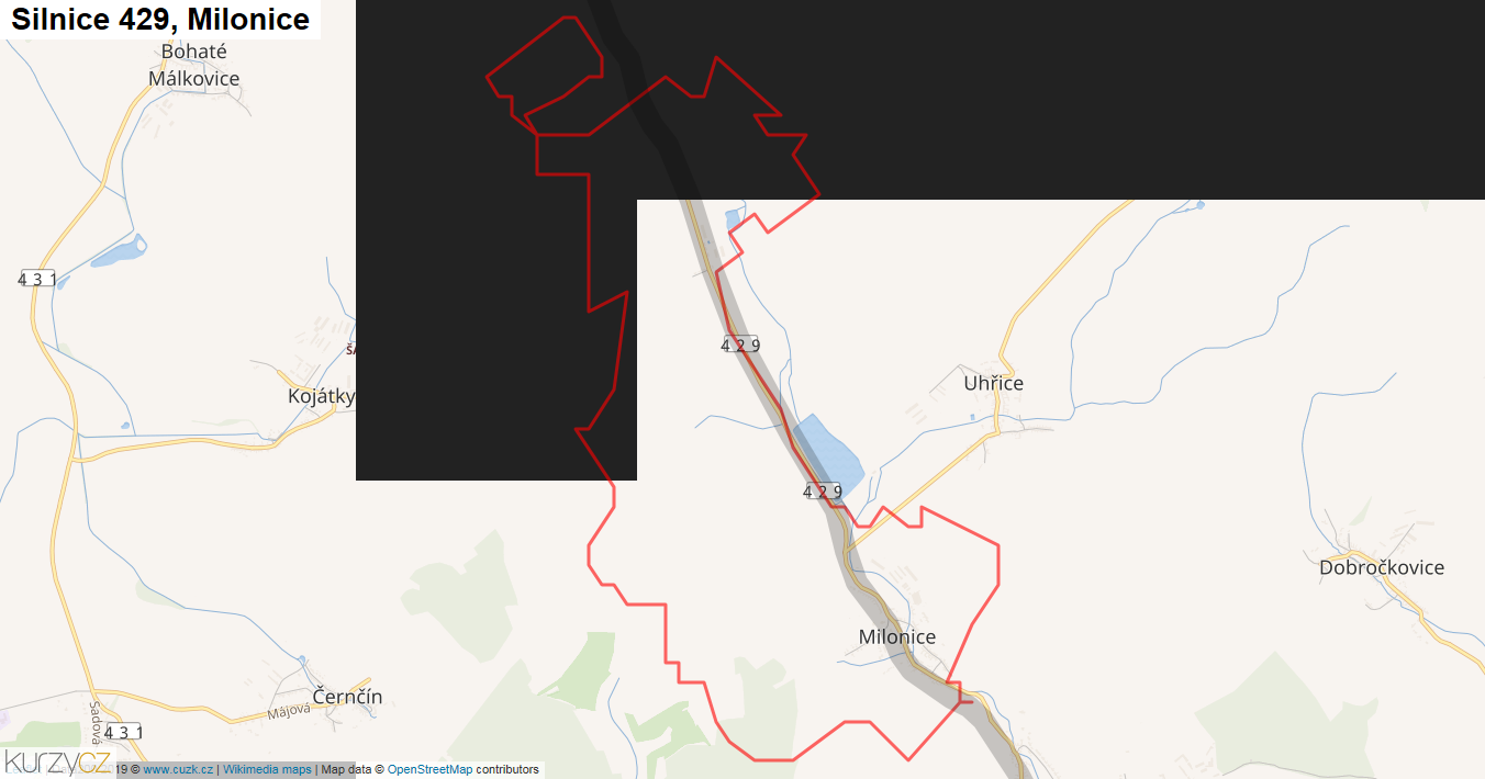Milonice, Silnice 429 - Mapa