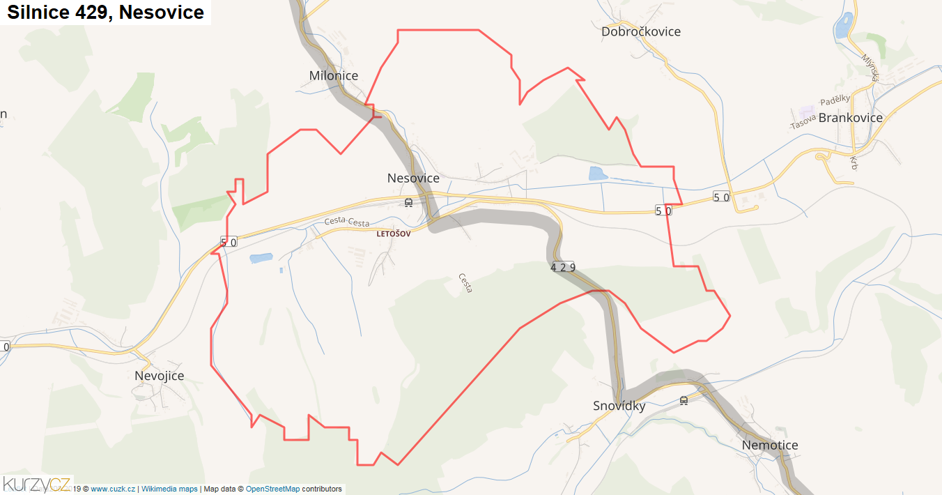 Nesovice, Silnice 429 - Mapa