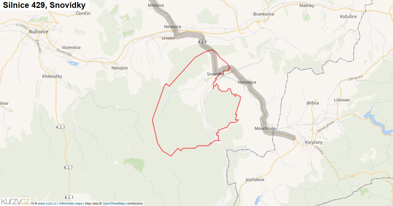 Snovídky, Silnice 429 - Mapa