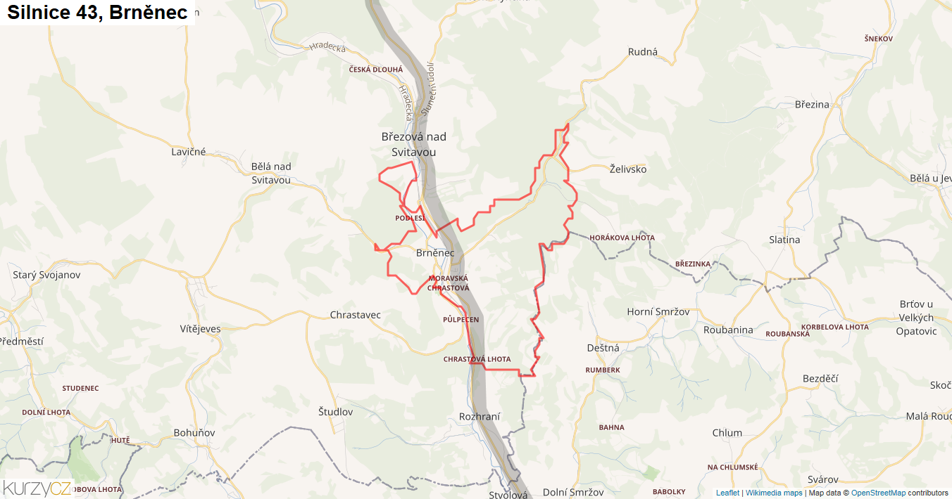 Brněnec, Silnice 43 - Mapa