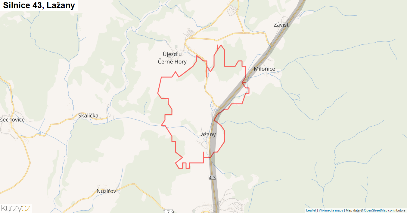 Lažany, Silnice 43 - Mapa