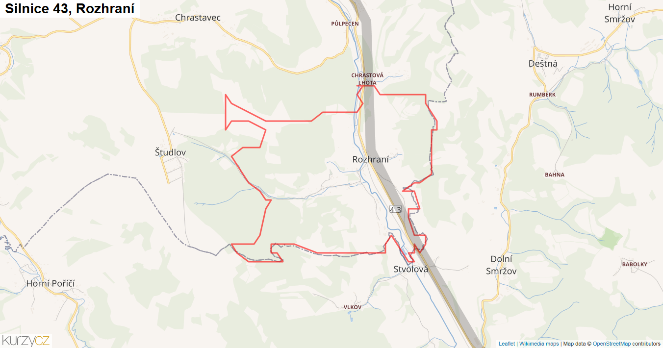 Rozhraní, Silnice 43 - Mapa