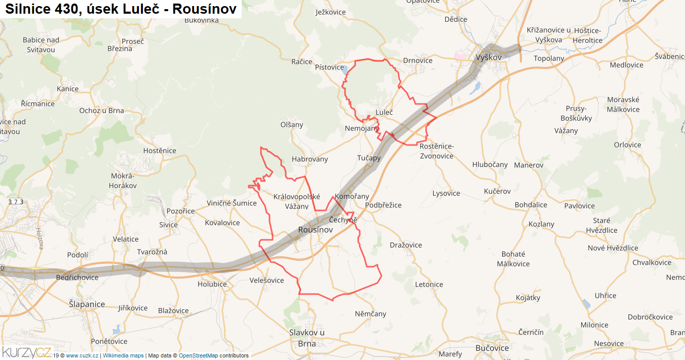 Úsek Luleč - Rousínov, Silnice 430 - Mapa