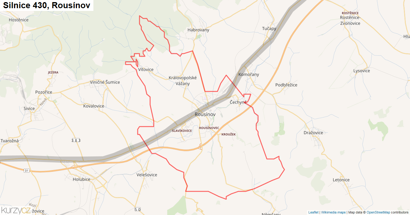 Rousínov, Silnice 430 - Mapa