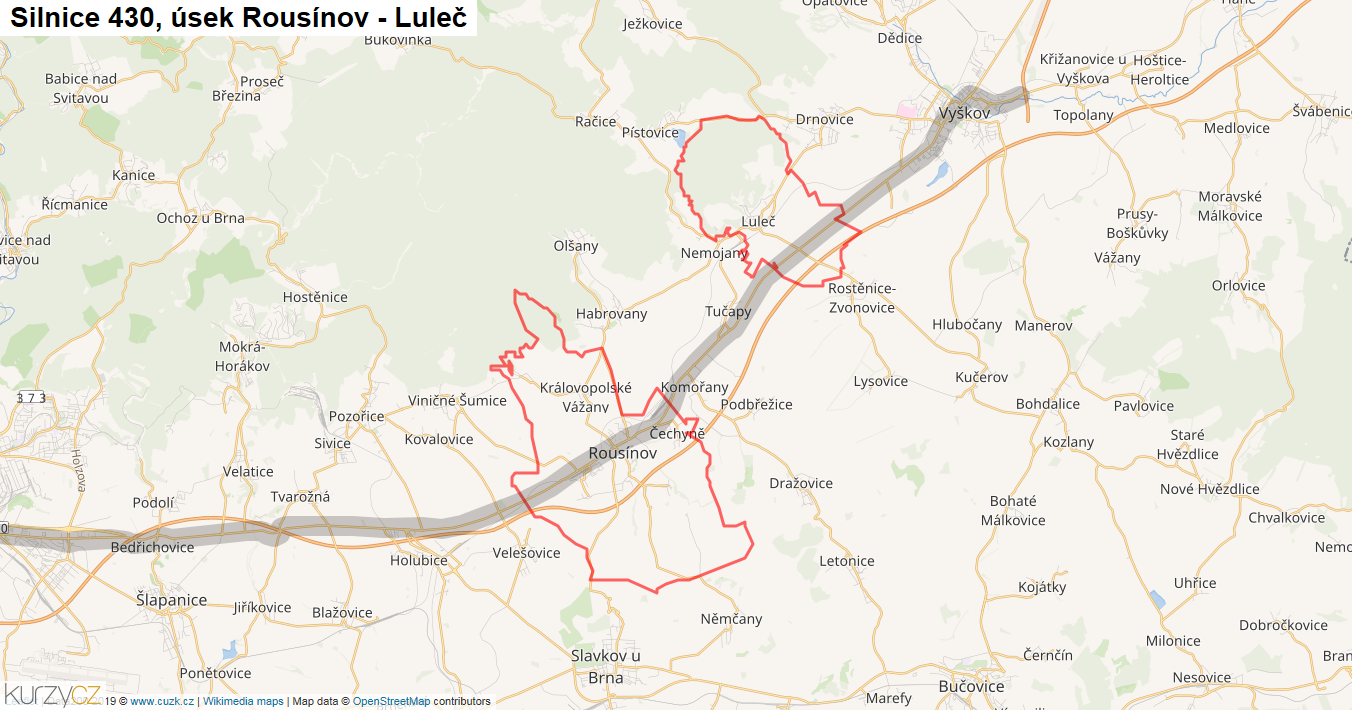 Úsek Rousínov - Luleč, Silnice 430 - Mapa