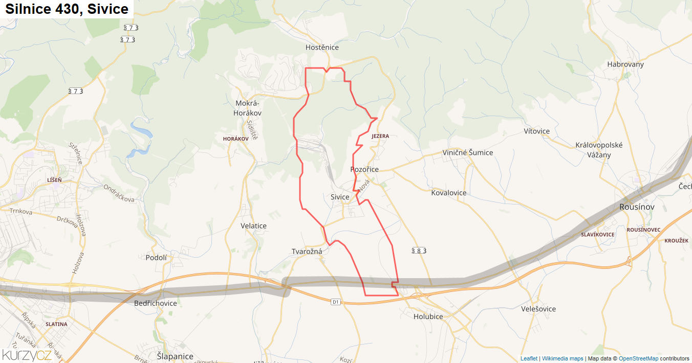 Sivice, Silnice 430 - Mapa