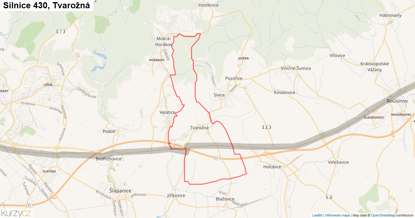 Tvarožná, Silnice 430 - Mapa