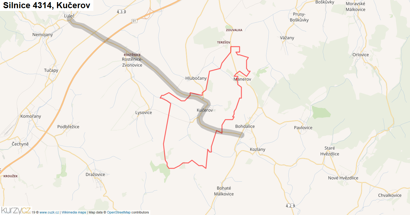 Kučerov, Silnice 4314 - Mapa