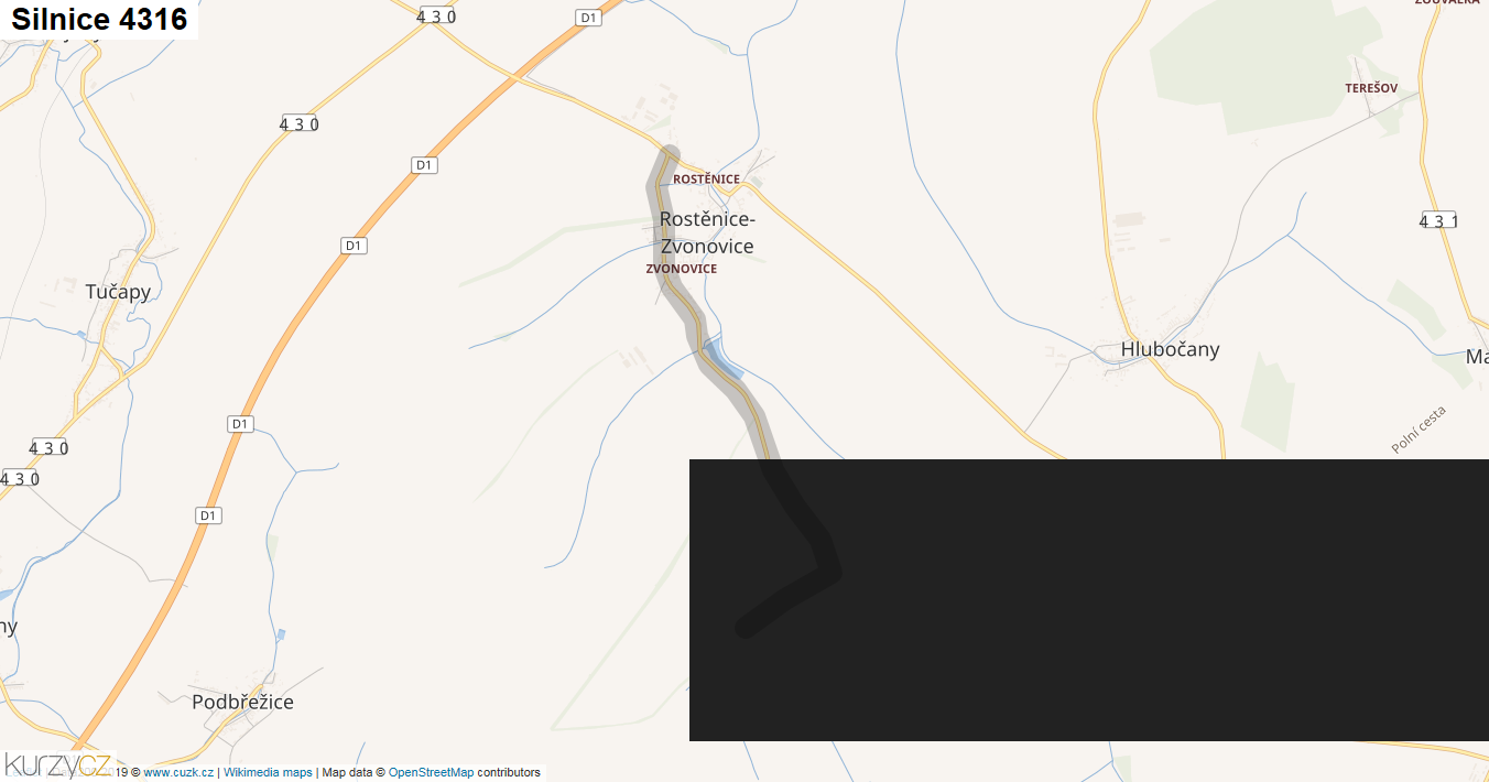 Silnice 4316 - mapa Silnice 4316