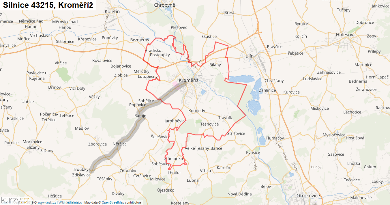 Kroměříž, Silnice 43215 - Mapa