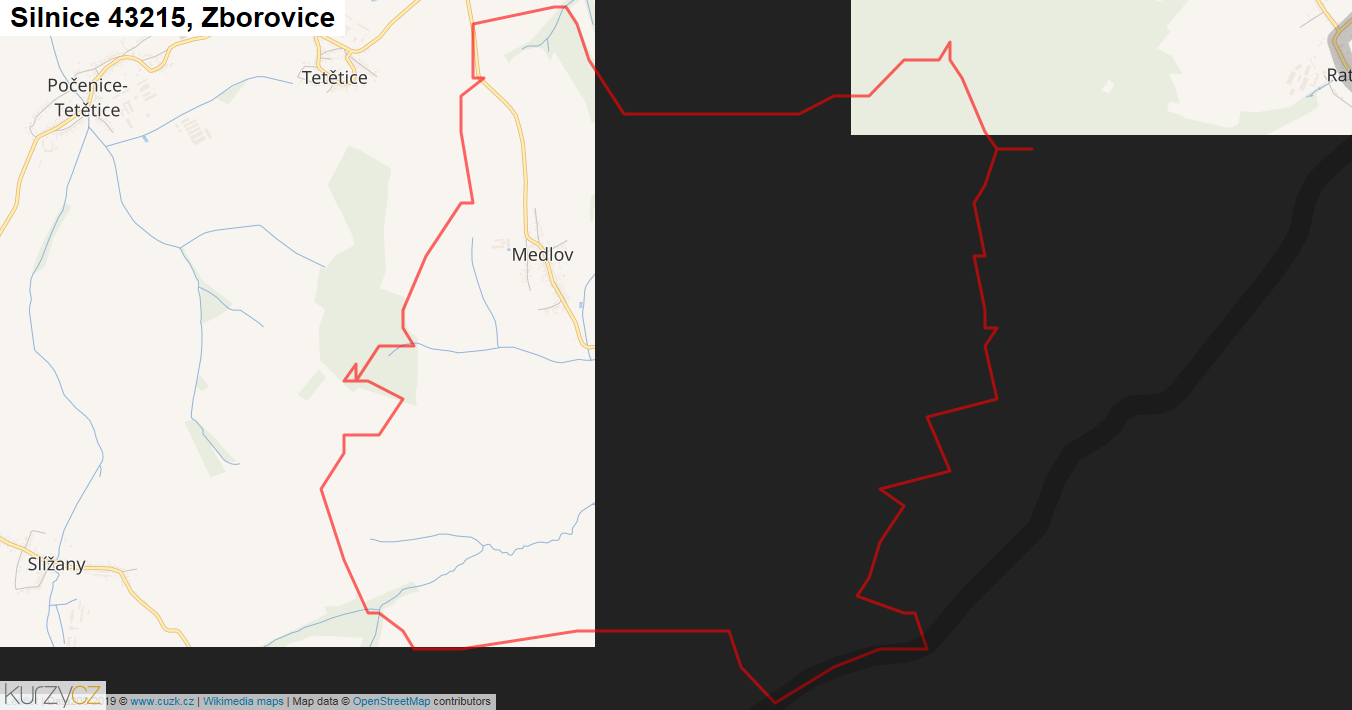 Zborovice, Silnice 43215 - Mapa
