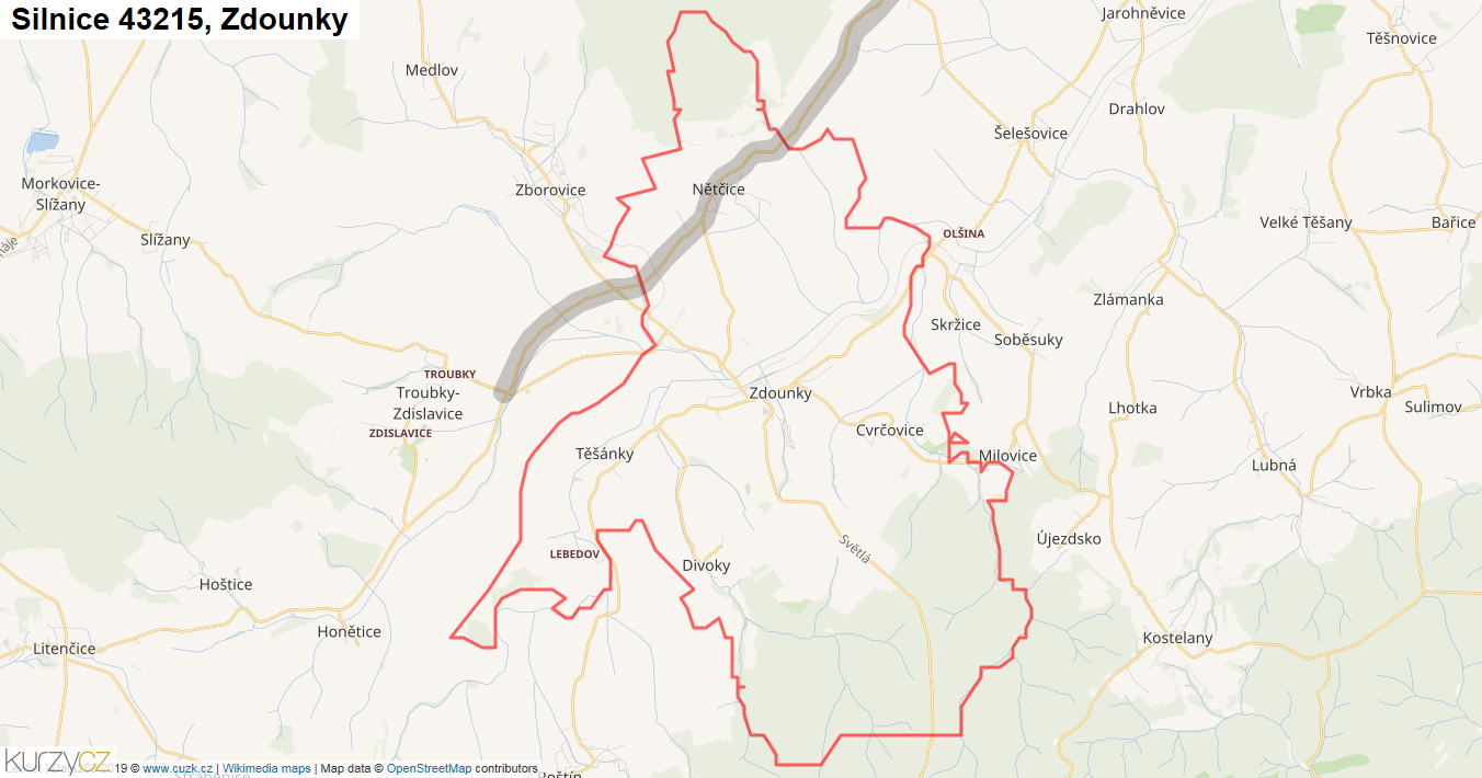 Zdounky, Silnice 43215 - Mapa
