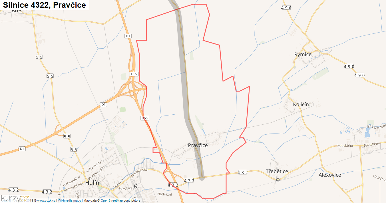 Pravčice, Silnice 4322 - Mapa