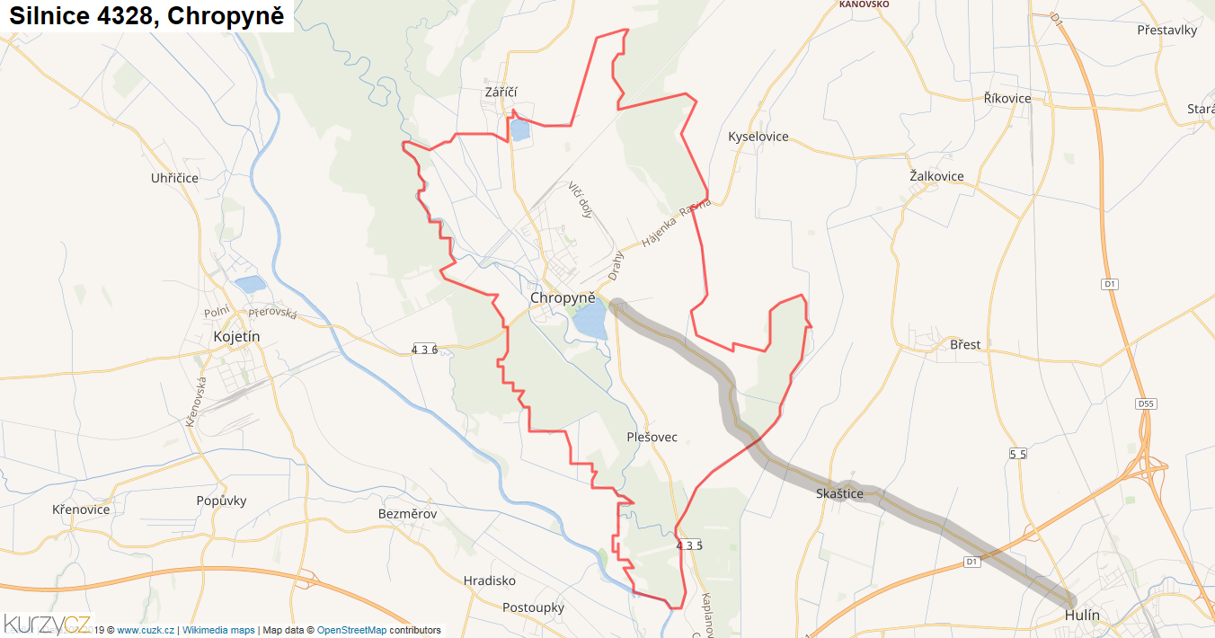 Chropyně, Silnice 4328 - Mapa