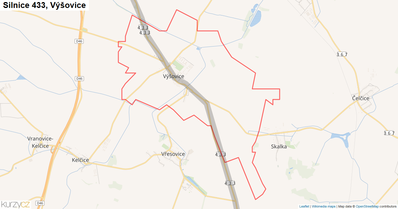 Výšovice, Silnice 433 - Mapa