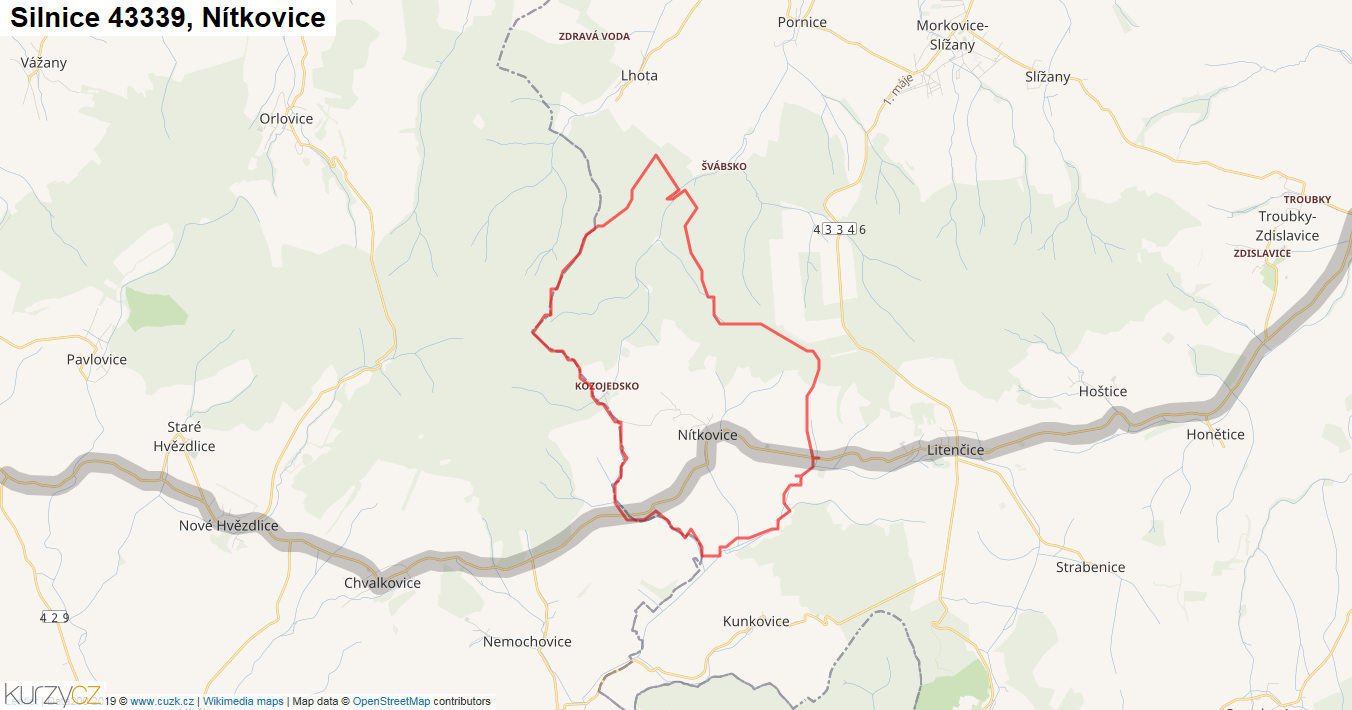 Nítkovice, Silnice 43339 - Mapa