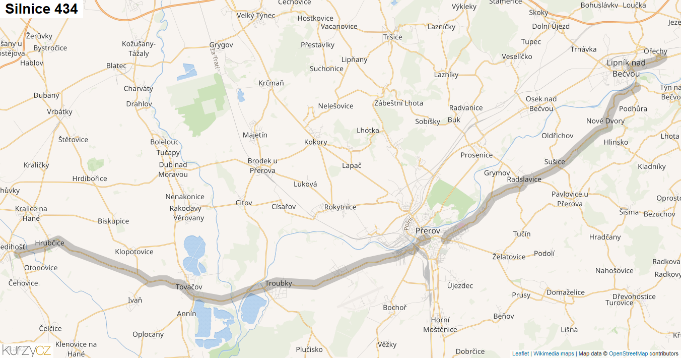 Silnice 434 - mapa Silnice 434
