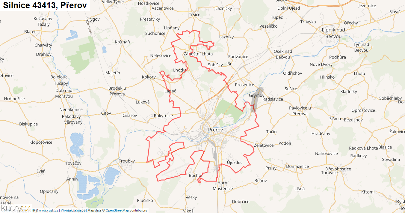 Přerov, Silnice 43413 - Mapa