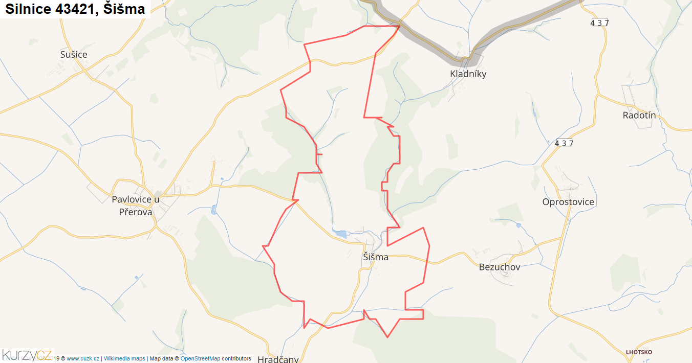 Šišma, Silnice 43421 - Mapa