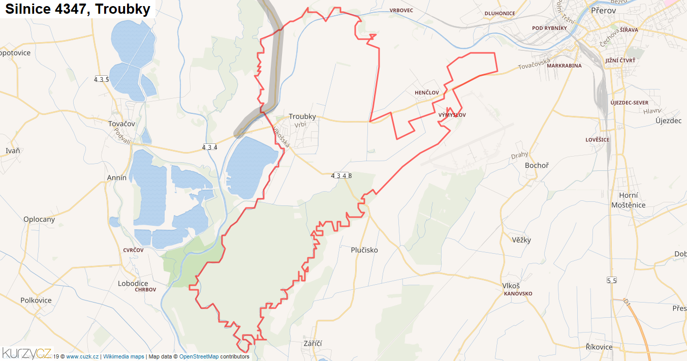 Troubky, Silnice 4347 - Mapa