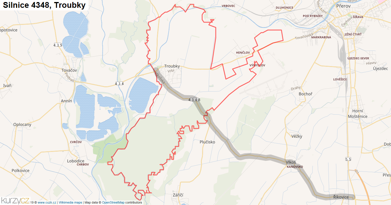 Troubky, Silnice 4348 - Mapa