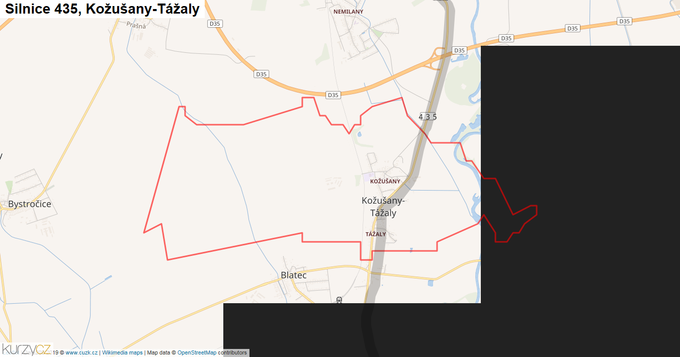 Kožušany-Tážaly, Silnice 435 - Mapa