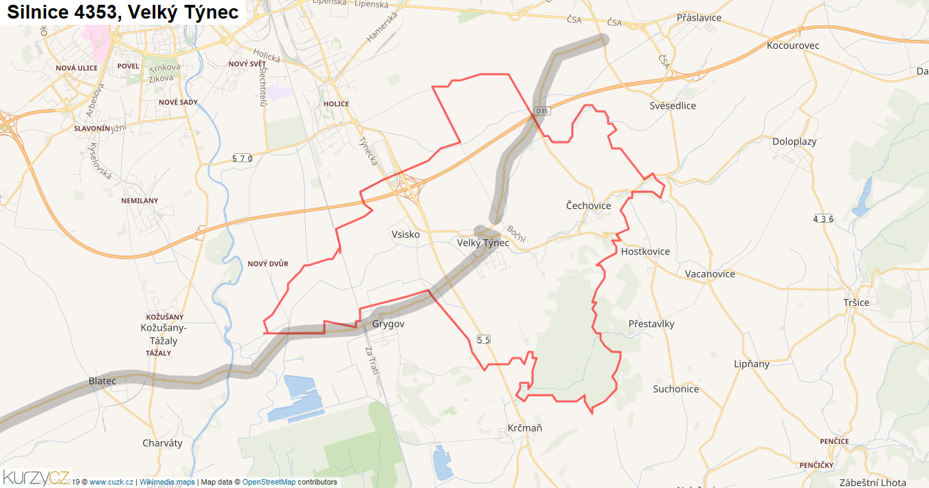 Velký Týnec, Silnice 4353 - Mapa