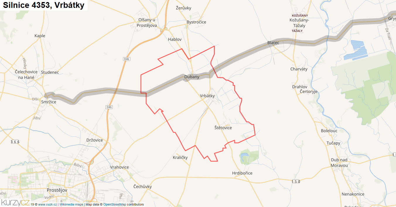 Vrbátky, Silnice 4353 - Mapa