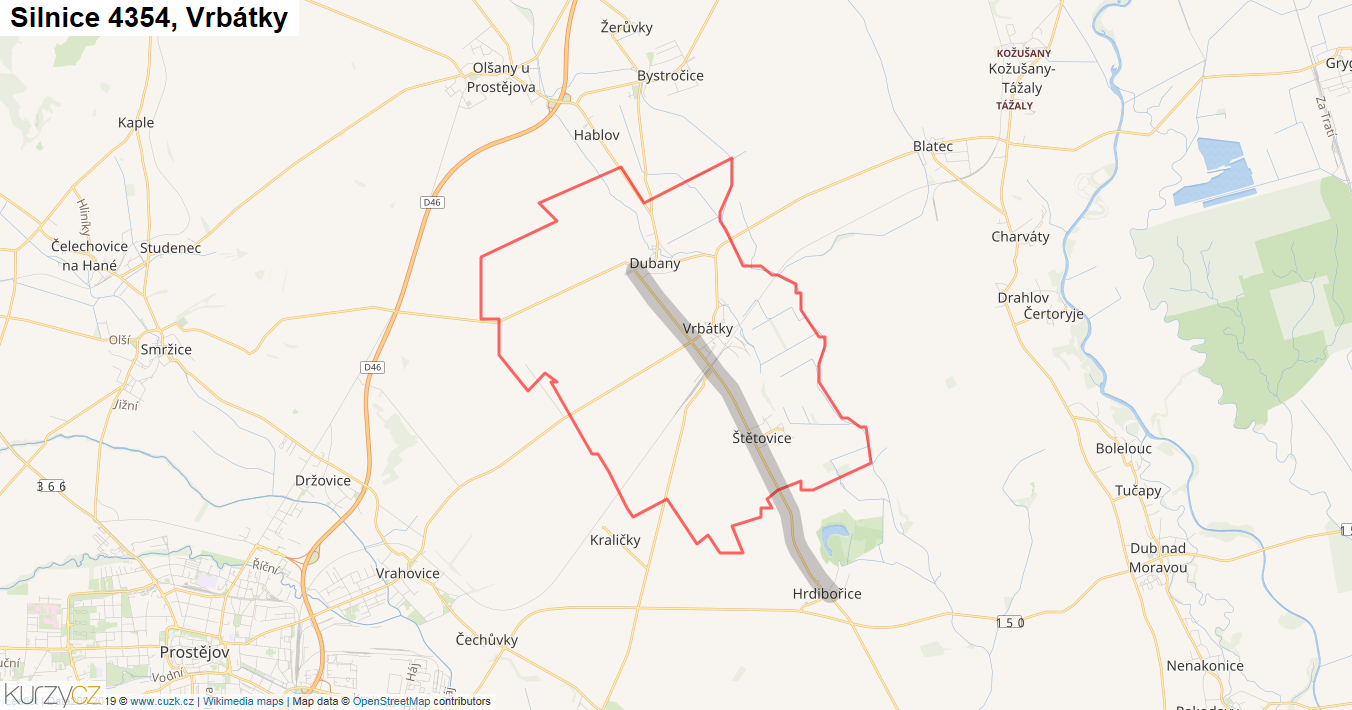 Vrbátky, Silnice 4354 - Mapa