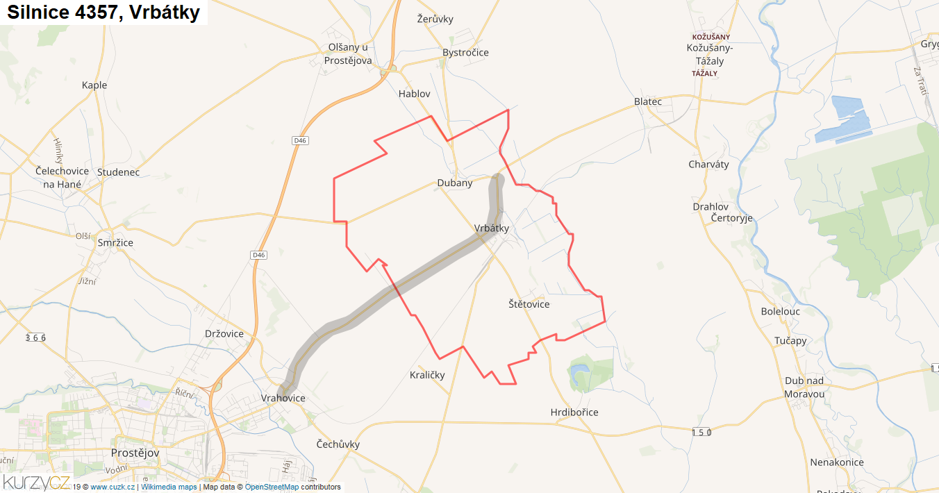 Vrbátky, Silnice 4357 - Mapa