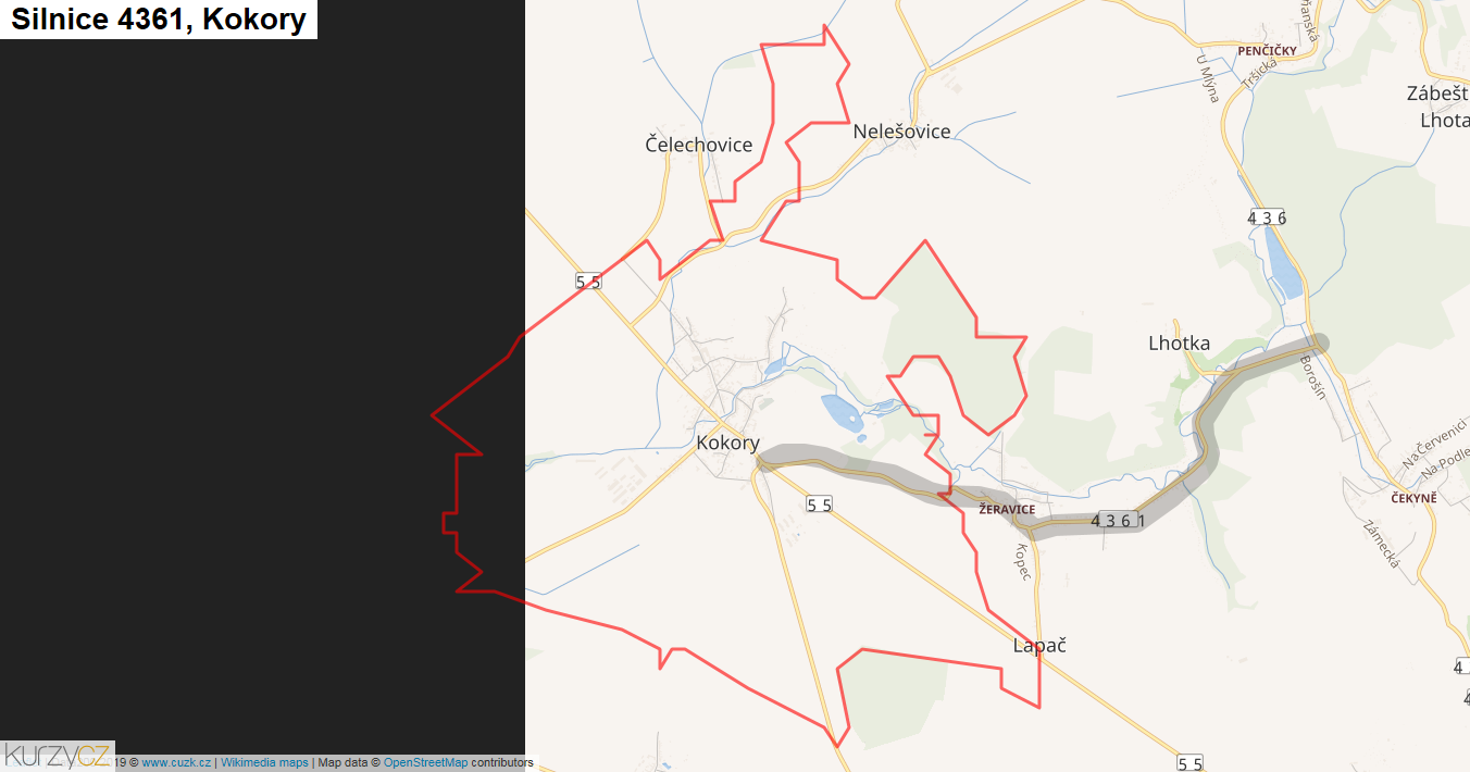 Kokory, Silnice 4361 - Mapa
