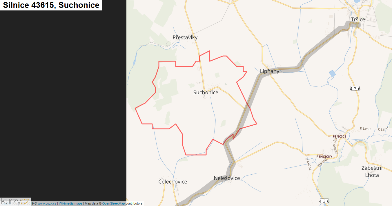 Suchonice, Silnice 43615 - Mapa