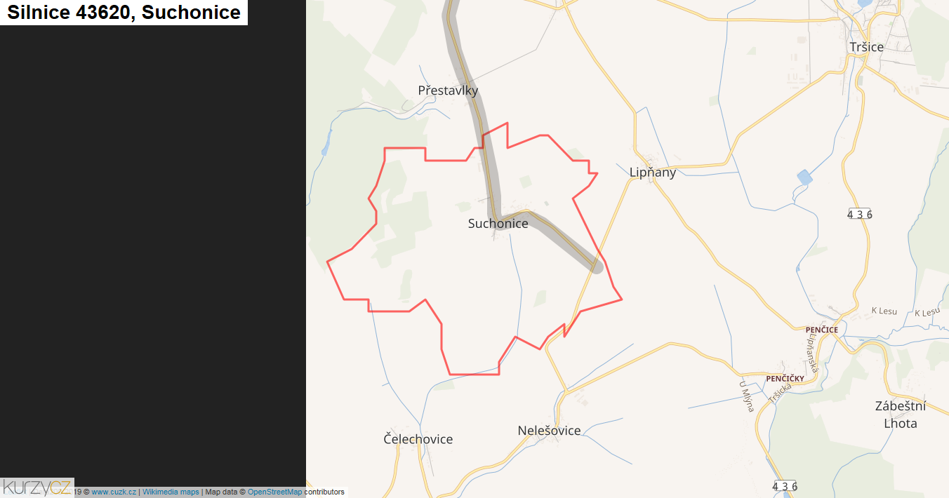 Suchonice, Silnice 43620 - Mapa