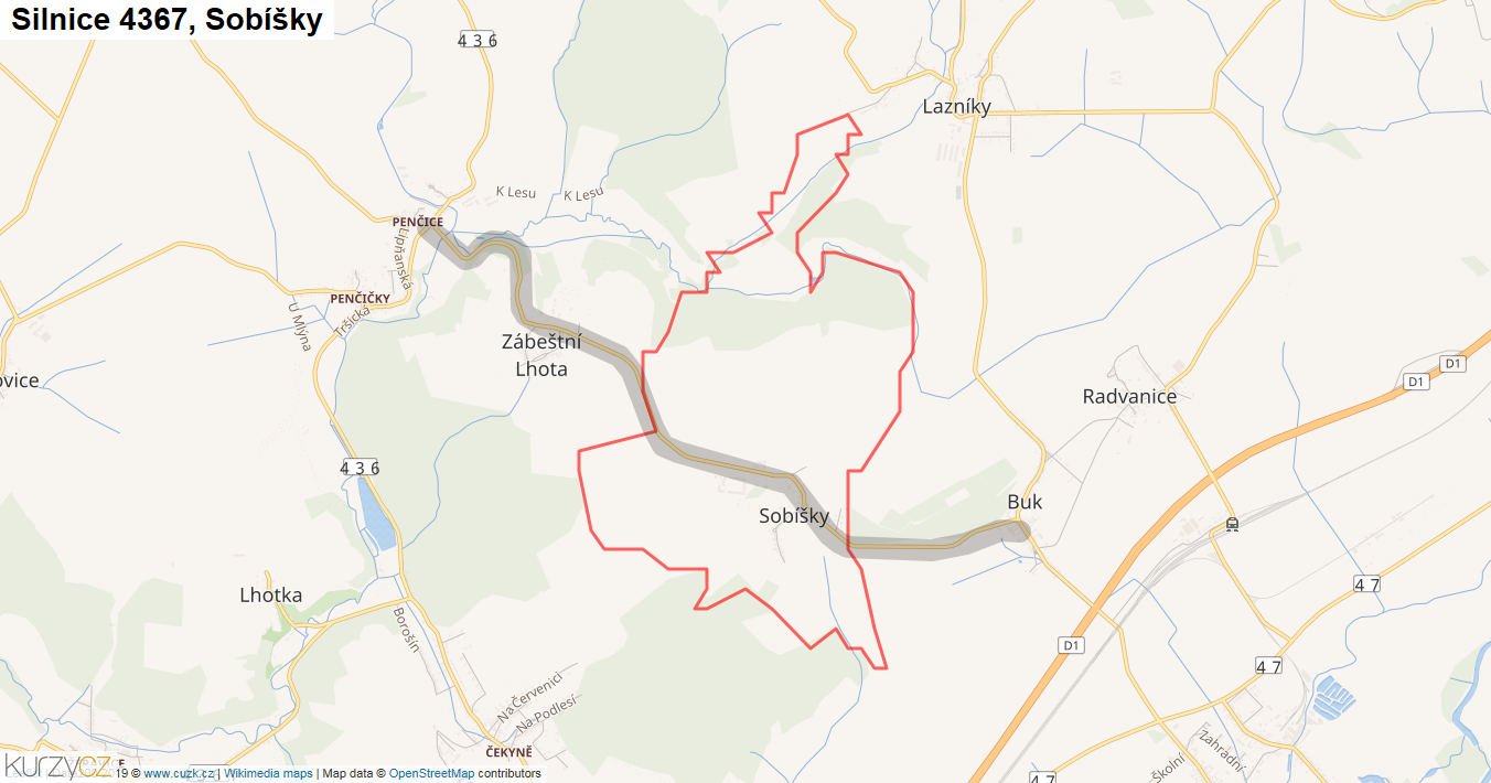 Sobíšky, Silnice 4367 - Mapa