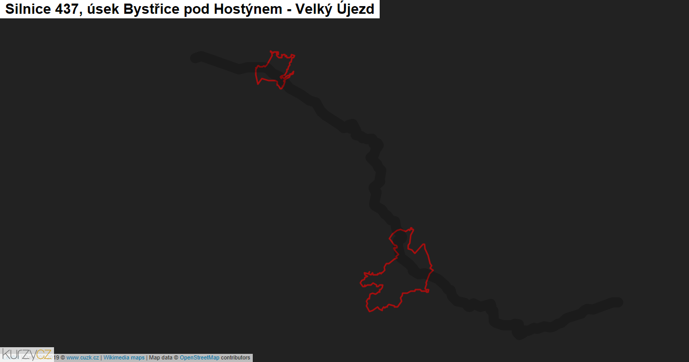 Úsek Bystřice pod Hostýnem - Velký Újezd, Silnice 437 - Mapa