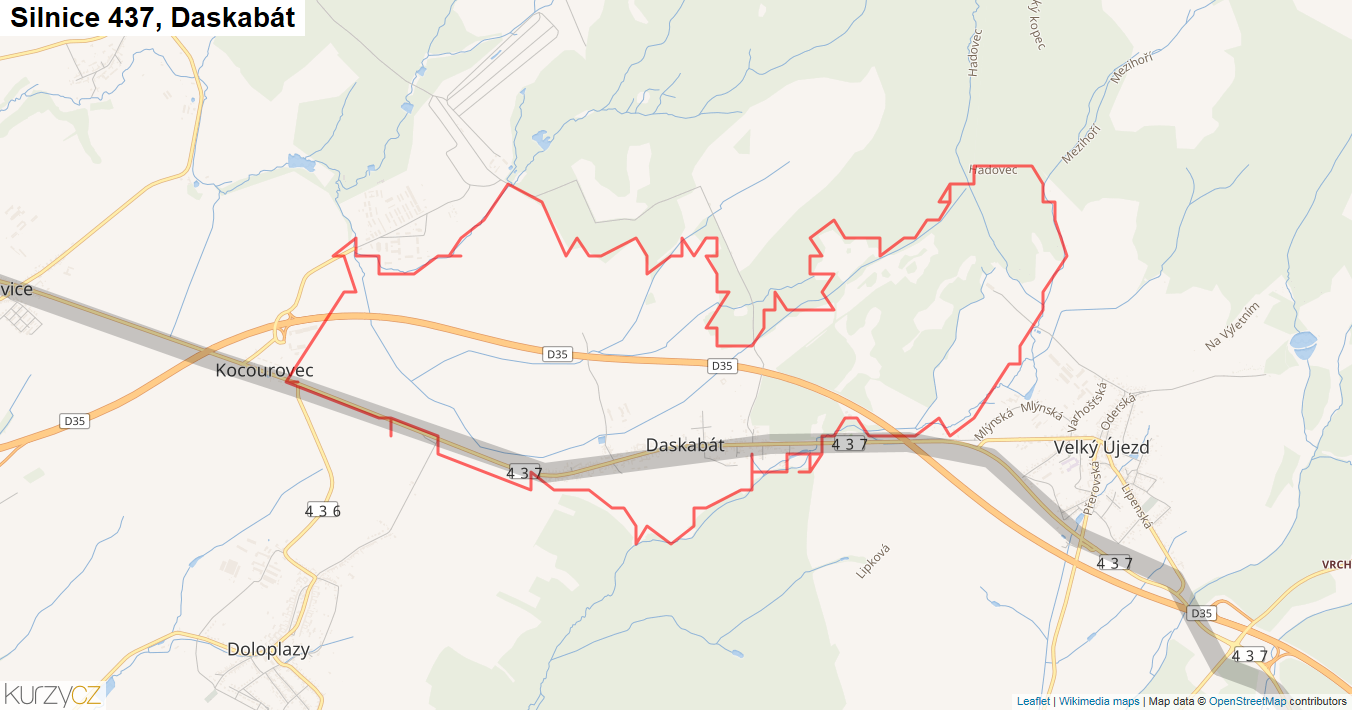 Daskabát, Silnice 437 - Mapa