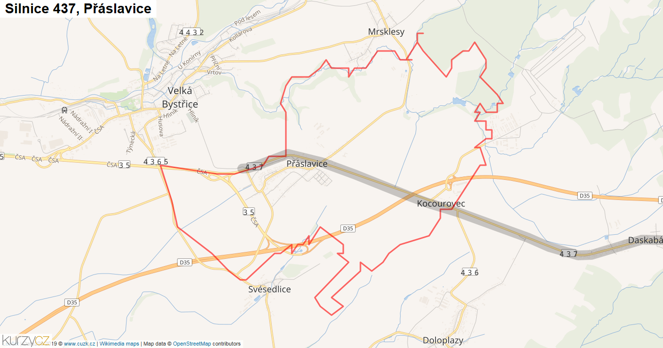Přáslavice, Silnice 437 - Mapa