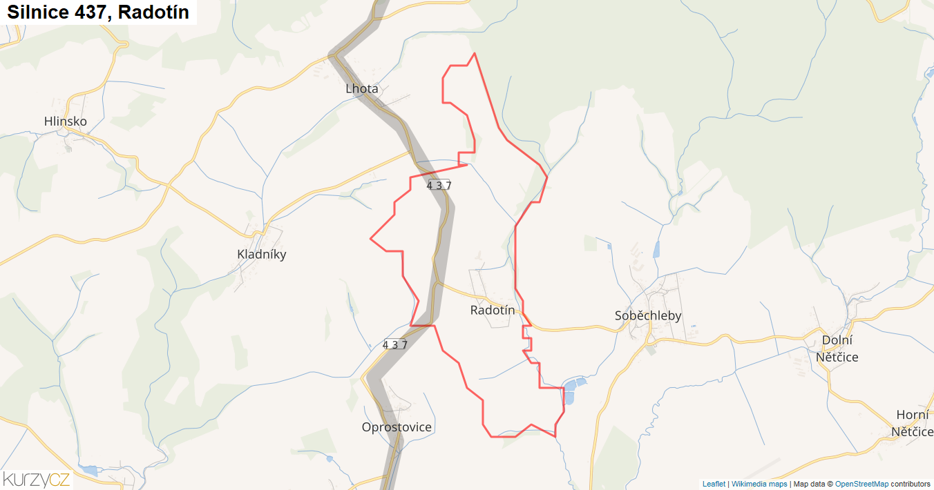 Radotín, Silnice 437 - Mapa
