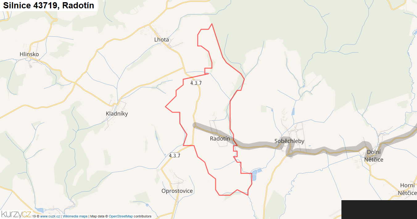 Radotín, Silnice 43719 - Mapa