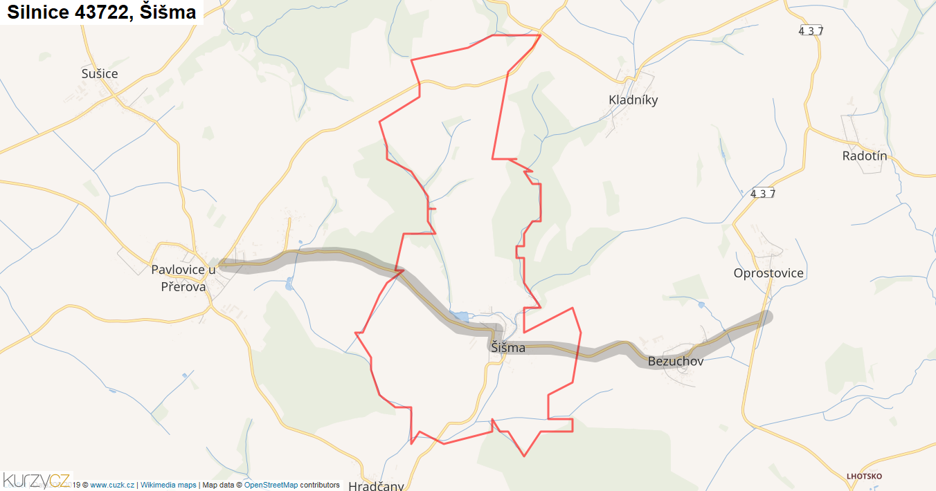 Šišma, Silnice 43722 - Mapa
