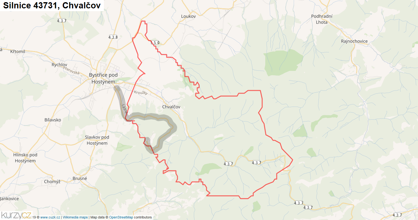 Chvalčov, Silnice 43731 - Mapa