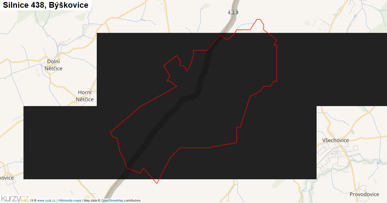 Býškovice, Silnice 438 - Mapa